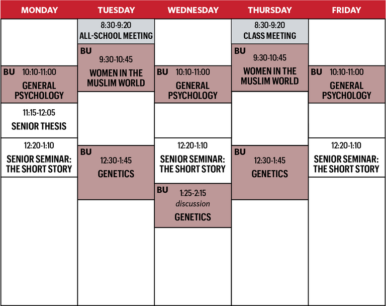 Sample Schedules | Boston University Academy
