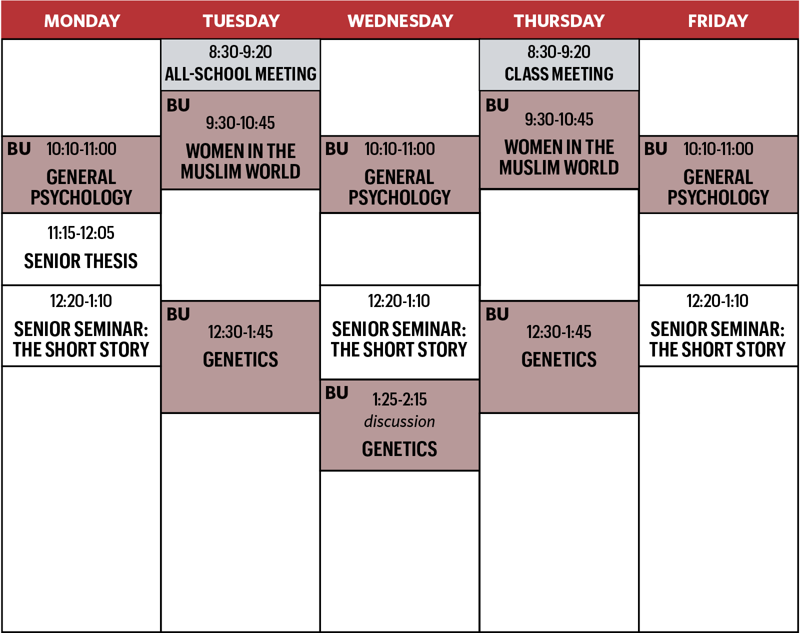 Sample Schedules Boston University Academy